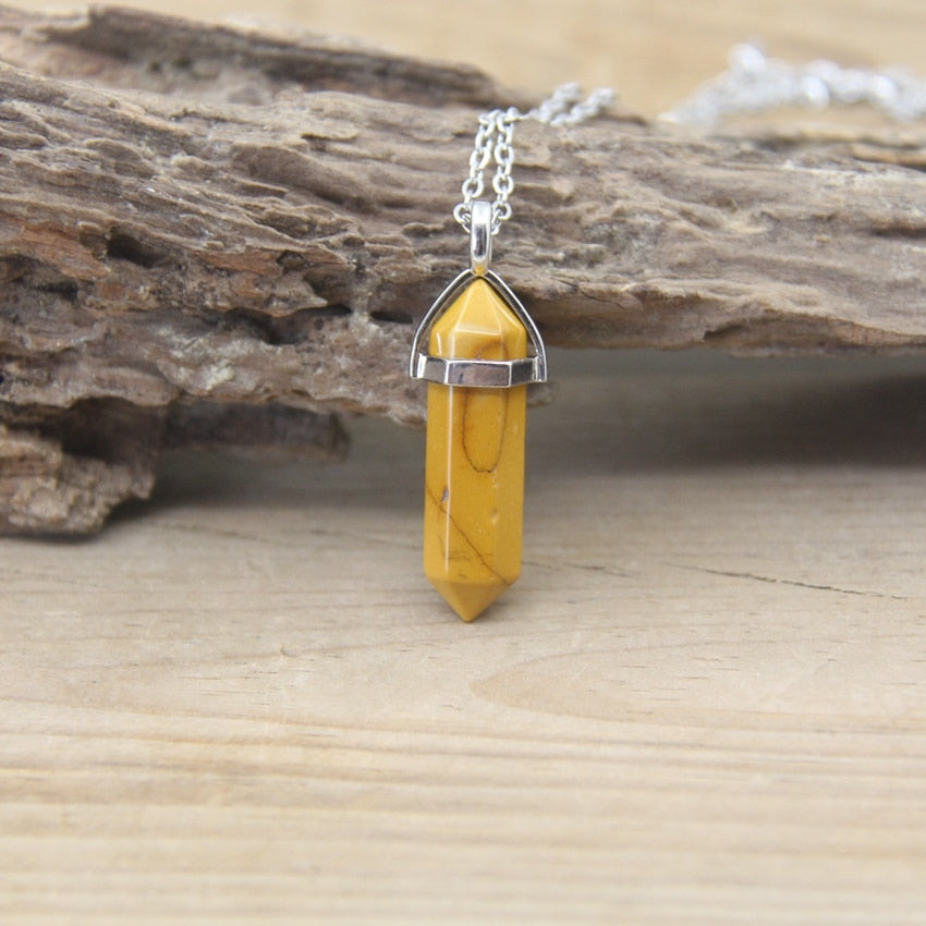 Hexagonal Point Pendants Necklaces with Natural Stones