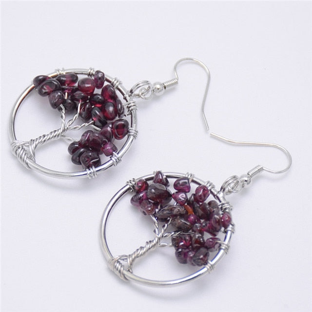 Women's Tree of Life Earrings with Natural Stones