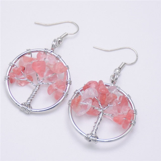 Women's Tree of Life Earrings with Natural Stones