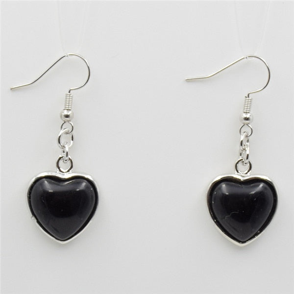 Heart Pendant  Earring with Natural Stone