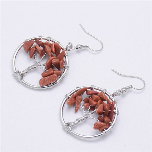 Women's Tree of Life Earrings with Natural Stones