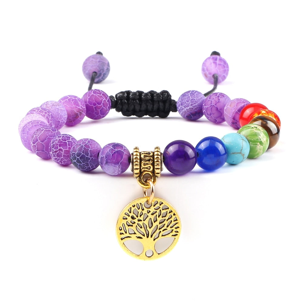 7 Chakra Life Tree Bracelets with Natural Stone