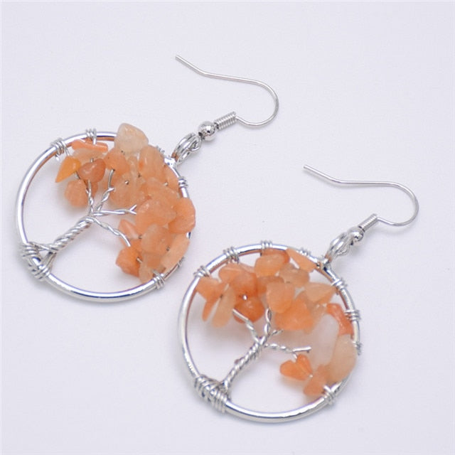 Women's Tree of Life Earrings with Natural Stones