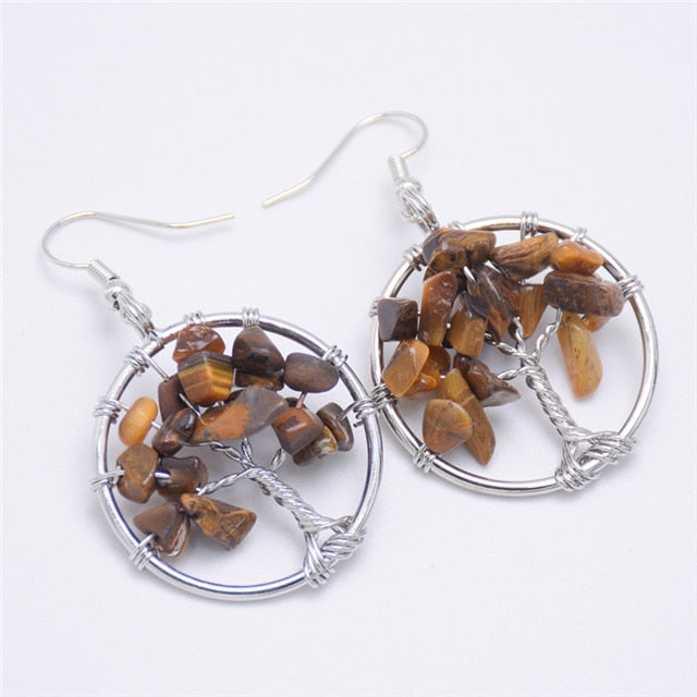 Women's Tree of Life Earrings with Natural Stones