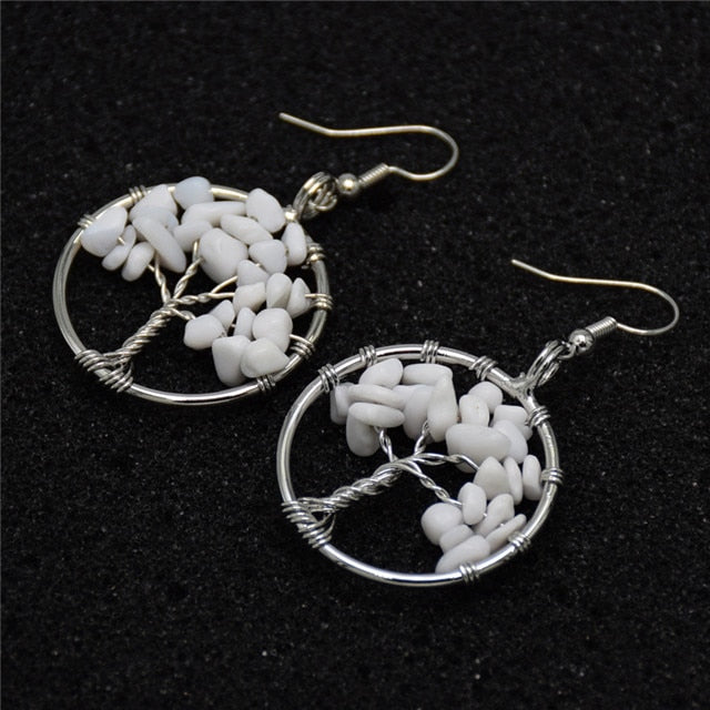 Women's Tree of Life Earrings with Natural Stones