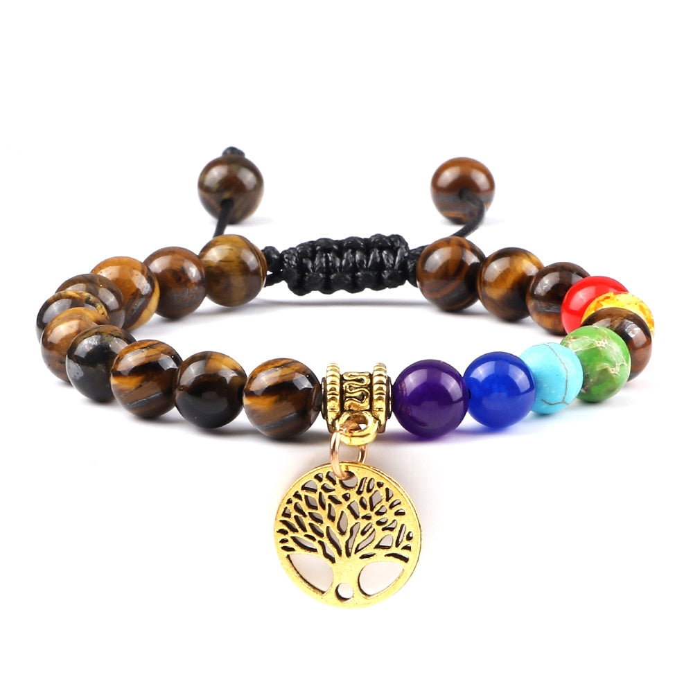 7 Chakra Life Tree Bracelets with Natural Stone