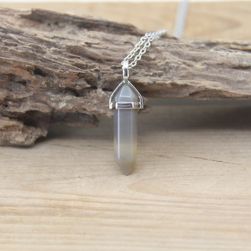 Hexagonal Point Pendants Necklaces with Natural Stones