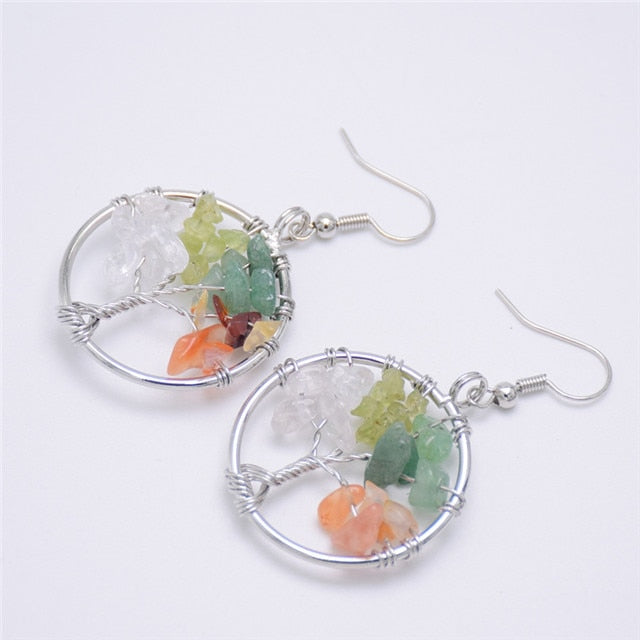 Women's Tree of Life Earrings with Natural Stones