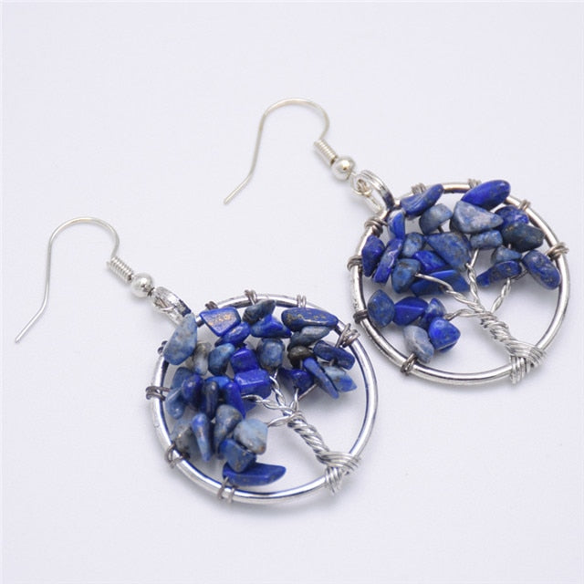 Women's Tree of Life Earrings with Natural Stones