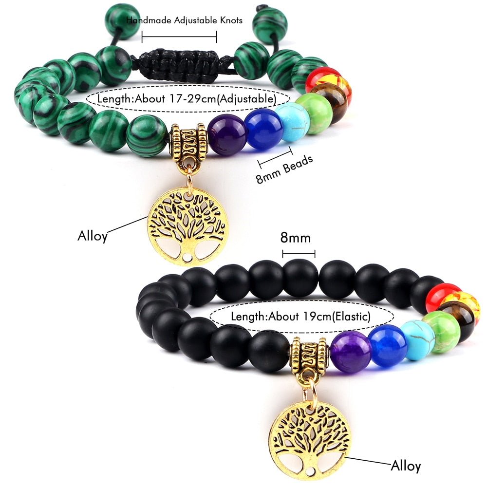 7 Chakra Life Tree Bracelets with Natural Stone