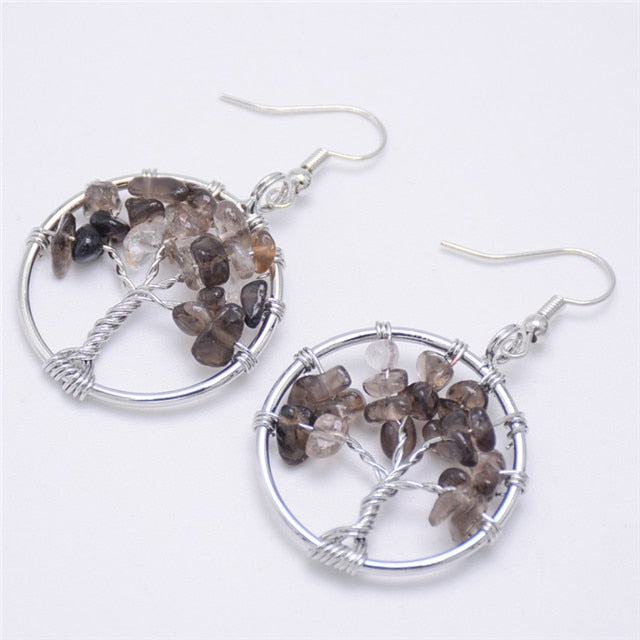 Women's Tree of Life Earrings with Natural Stones